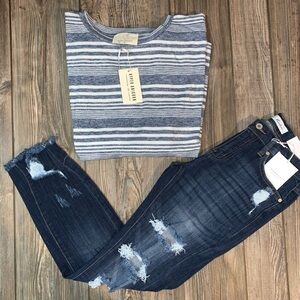 Hyped Unicorn Oversized Top Dolman Striped Sweater 3/4 Sleeve Medium